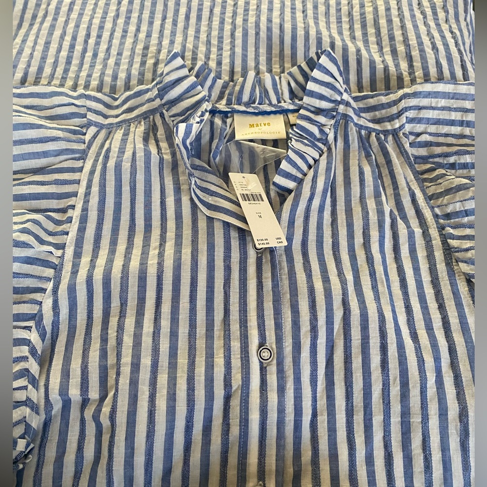 ‘Maeve’ Anthropologie blue/white striped duster top